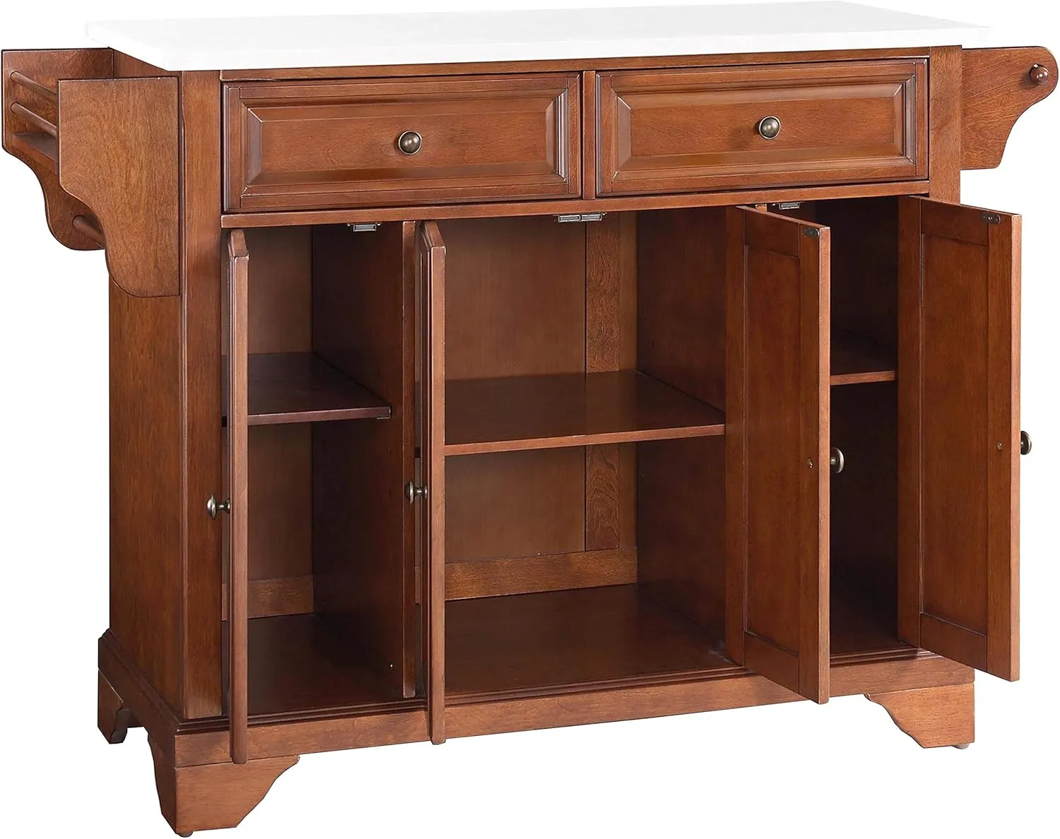 Crosley Furniture Lafayette Stone Top Rolling Kitchen Island Storage Cart, Microwave Stand, Spice Rack, Cherry
