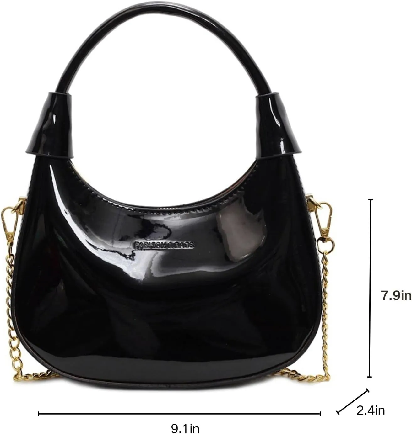 Crossbody Crescent Bag For Women,Trendy Cute Shoulder Bag with Glossy Finish & Chain Strap for Shopping and Dating