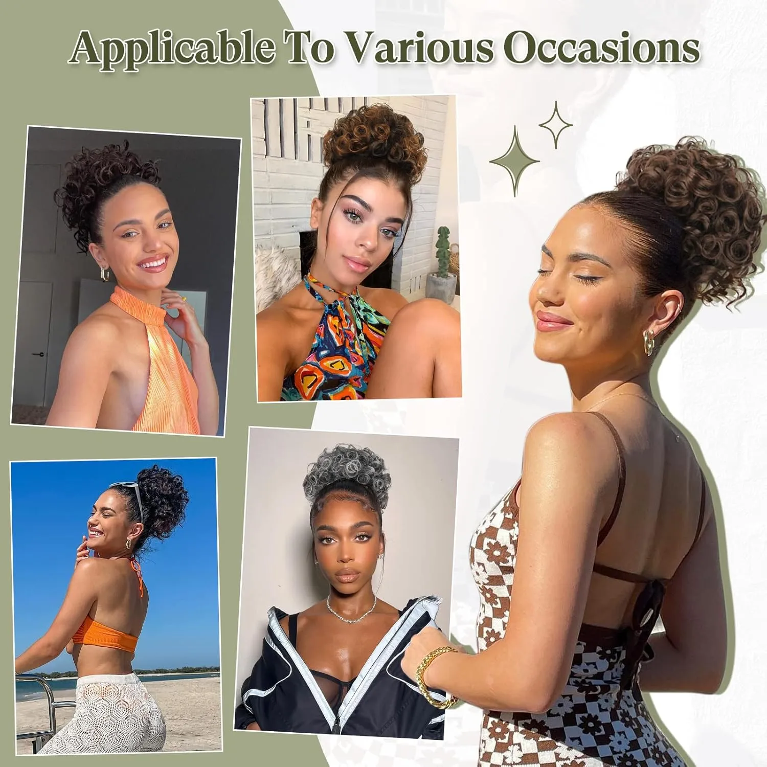 Curly Hair Bun Brown Hair Accessories Faux Bun Clip in Ponytail Hair Extensions for Black Women Large Curly Hair Buns Hair Piece Synthetic Messy Bun Hair Pieces for Women Updos (4#)