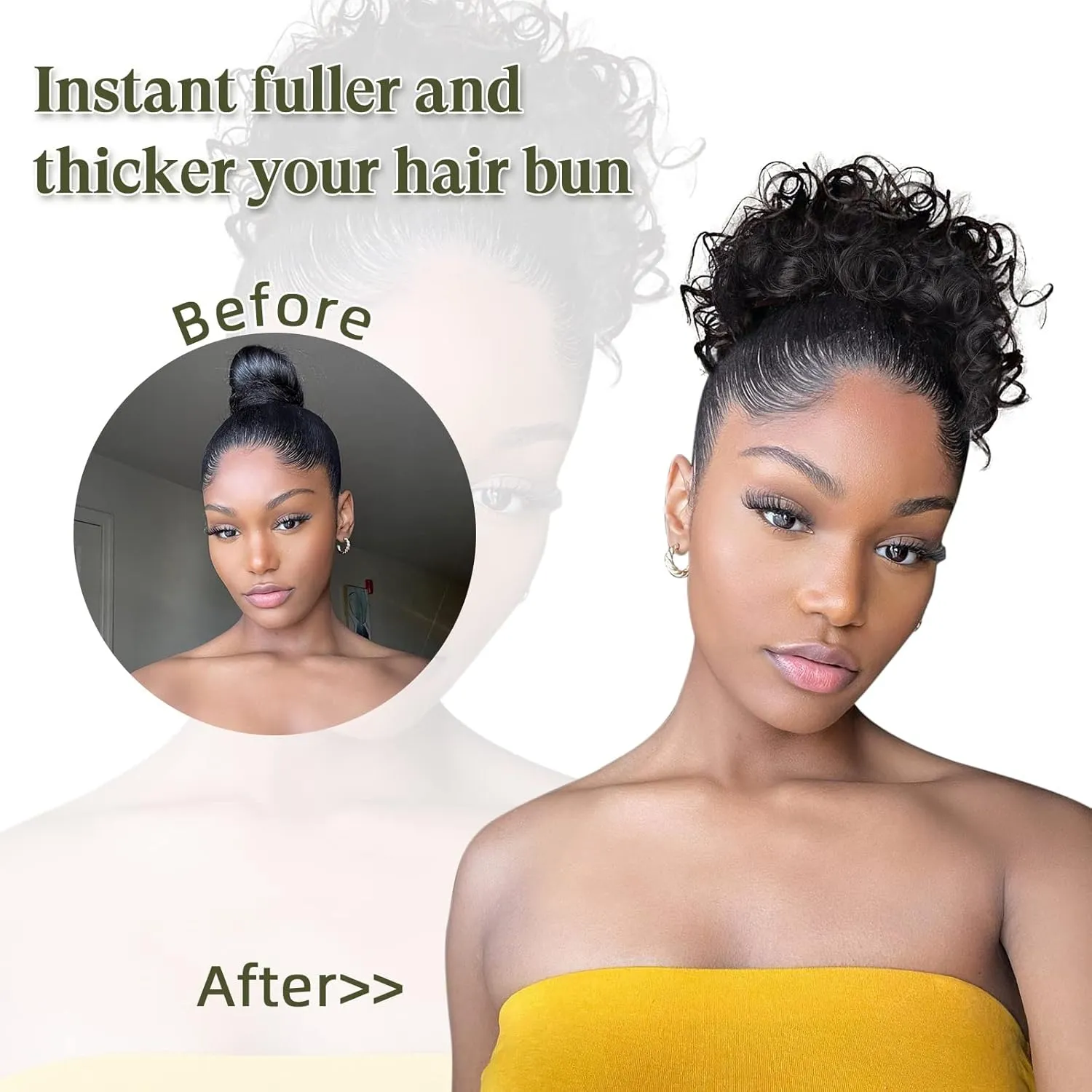 Curly Hair Bun Brown Hair Accessories Faux Bun Clip in Ponytail Hair Extensions for Black Women Large Curly Hair Buns Hair Piece Synthetic Messy Bun Hair Pieces for Women Updos (4#)