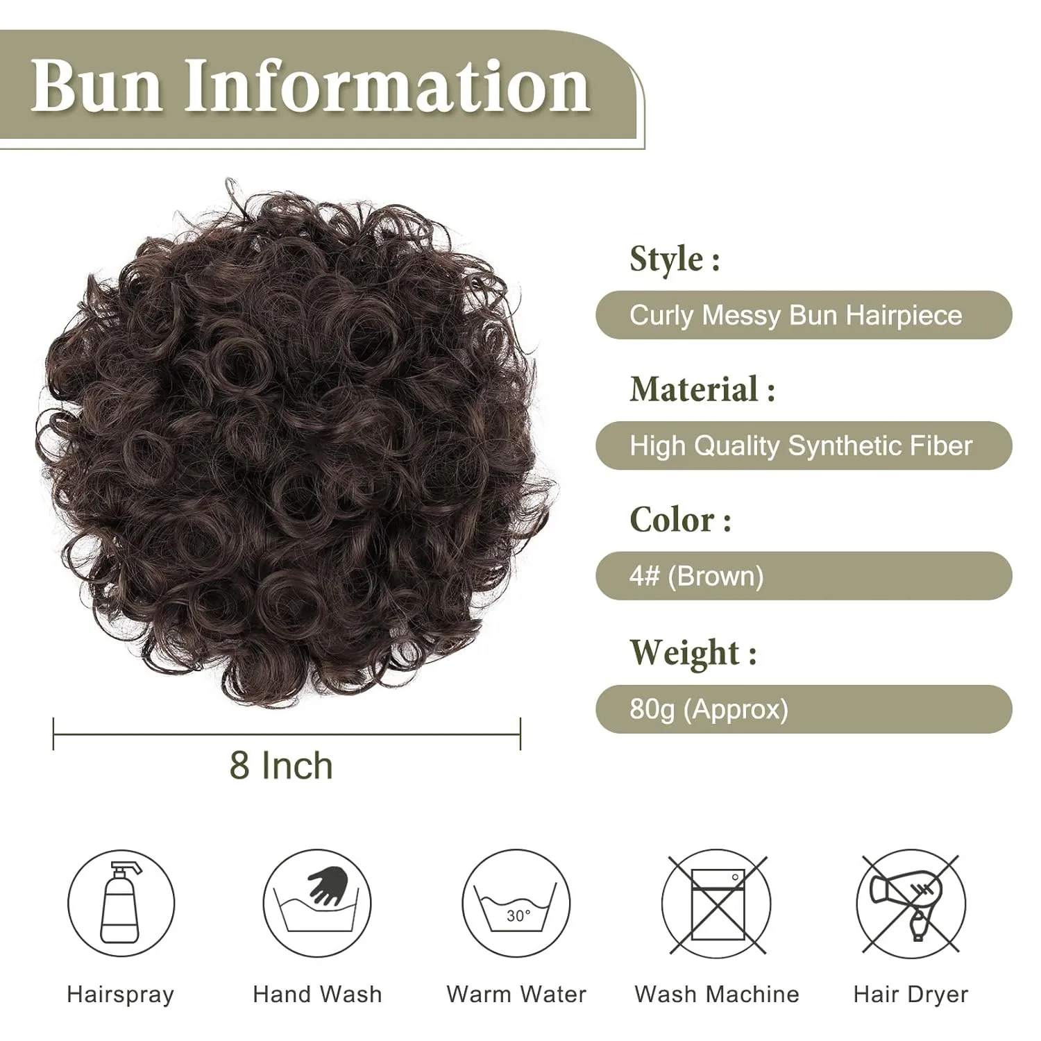 Curly Hair Bun Brown Hair Accessories Faux Bun Clip in Ponytail Hair Extensions for Black Women Large Curly Hair Buns Hair Piece Synthetic Messy Bun Hair Pieces for Women Updos (4#)