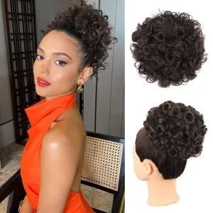 Curly Hair Bun Brown Hair Accessories Faux Bun Clip in Ponytail Hair Extensions for Black Women Large Curly Hair Buns Hair Piece Synthetic Messy Bun Hair Pieces for Women Updos (4#)