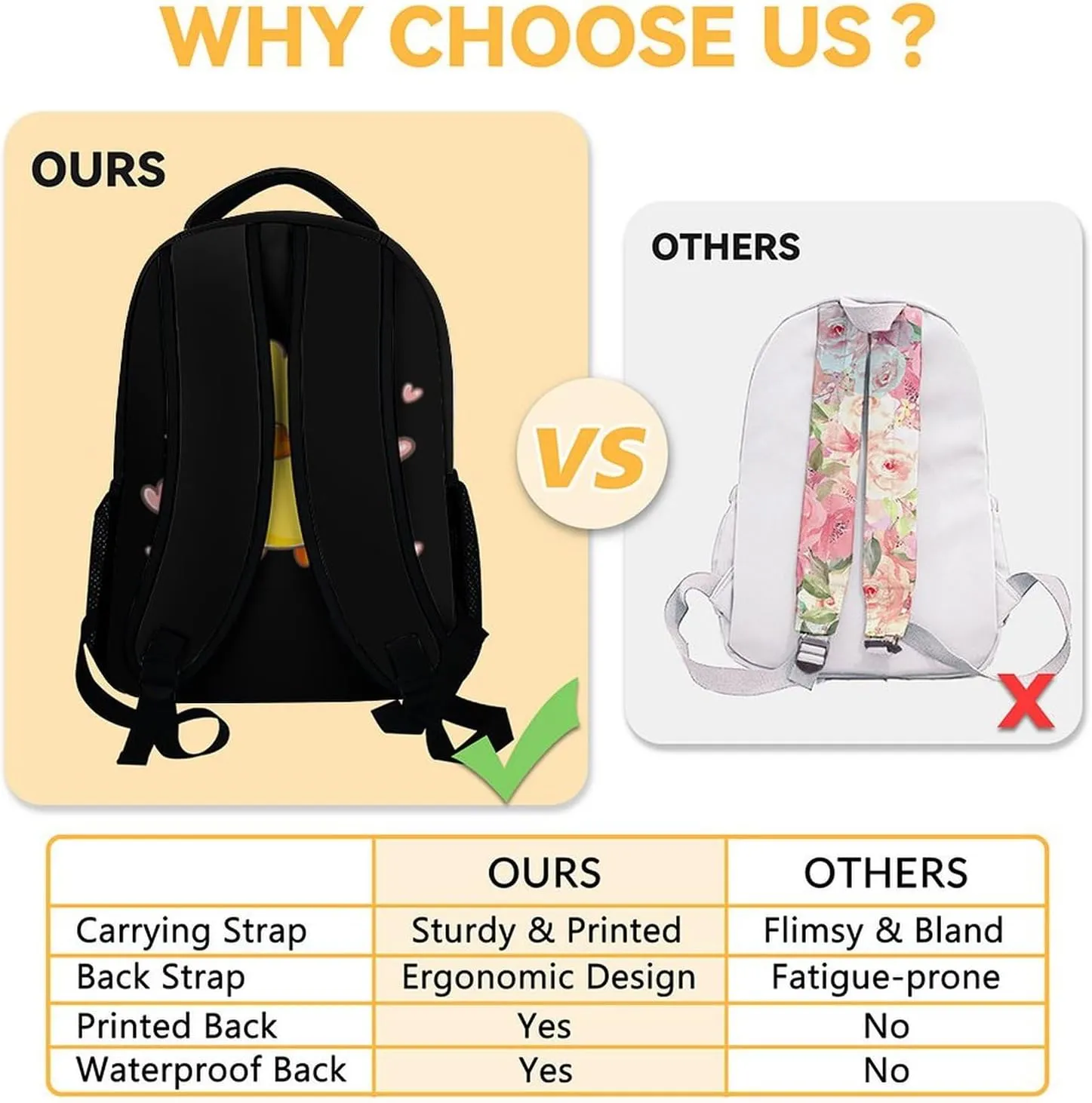 Custom Duck Backpack for Kids, 17 Inch Cute Backpacks for Primary School, Black Lightweight Bookbag for Girls
