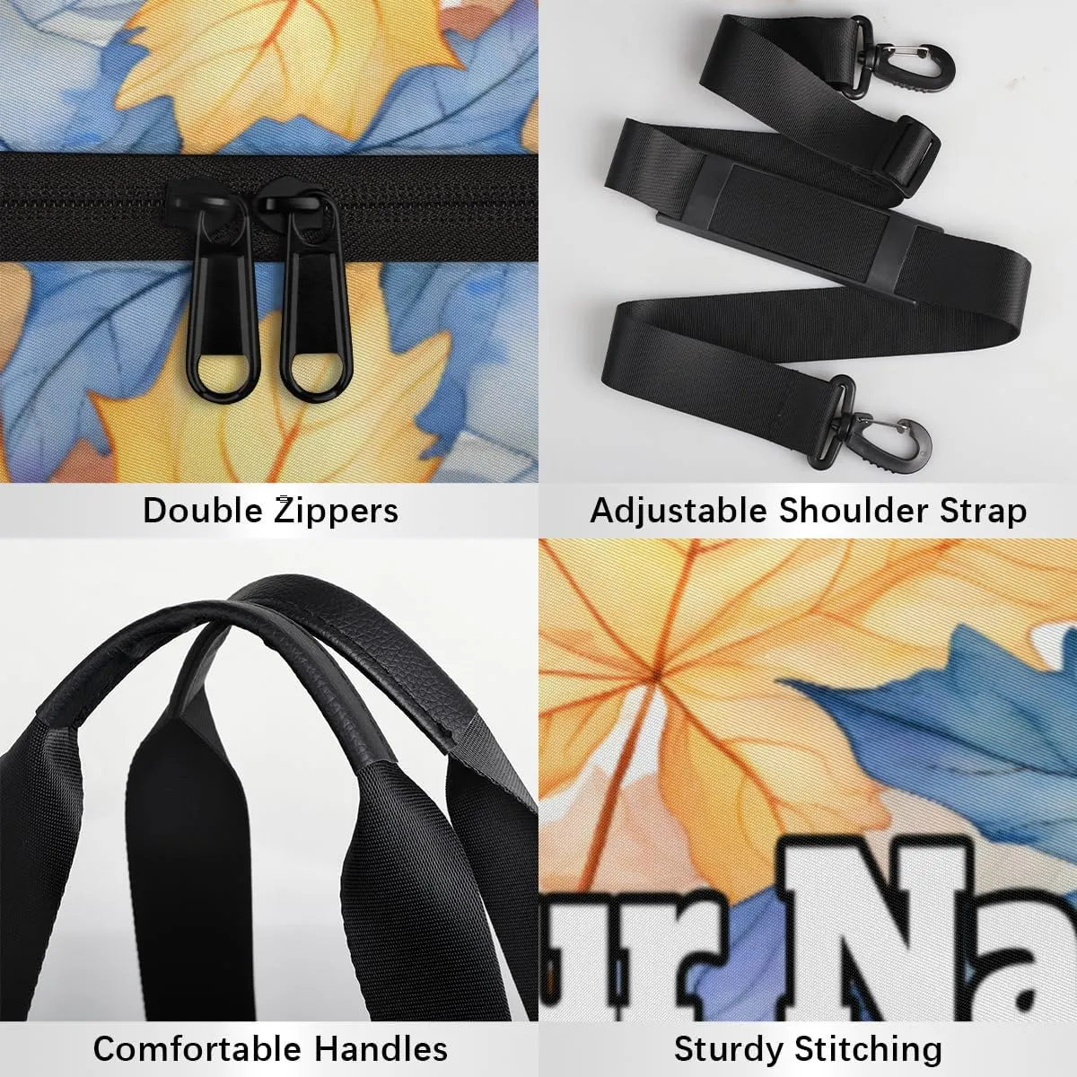 Custom Gym Bag for Women Men with Name, Personalized Maple Leaves Duffel Bag for Sports, Waterproof Dance Bag, Lightweight Carryon Gym Bag, Fall Leaves