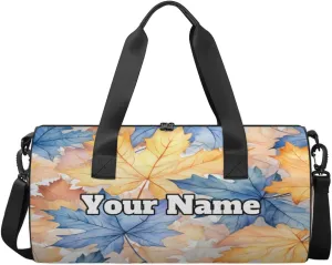Custom Gym Bag for Women Men with Name, Personalized Maple Leaves Duffel Bag for Sports, Waterproof Dance Bag, Lightweight Carryon Gym Bag, Fall Leaves