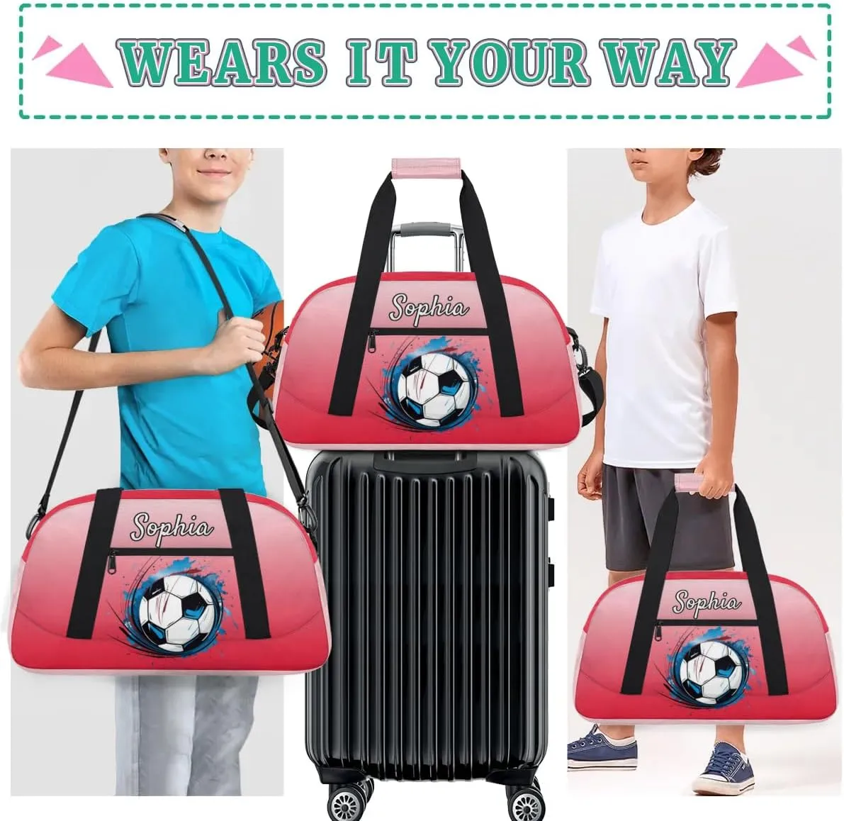 Custom Name Sports Bag, Personalized Balls Sports Gym Duffel Bag, Travel Weekender Tote Carry-On Training Perform Bag, Red Gradient