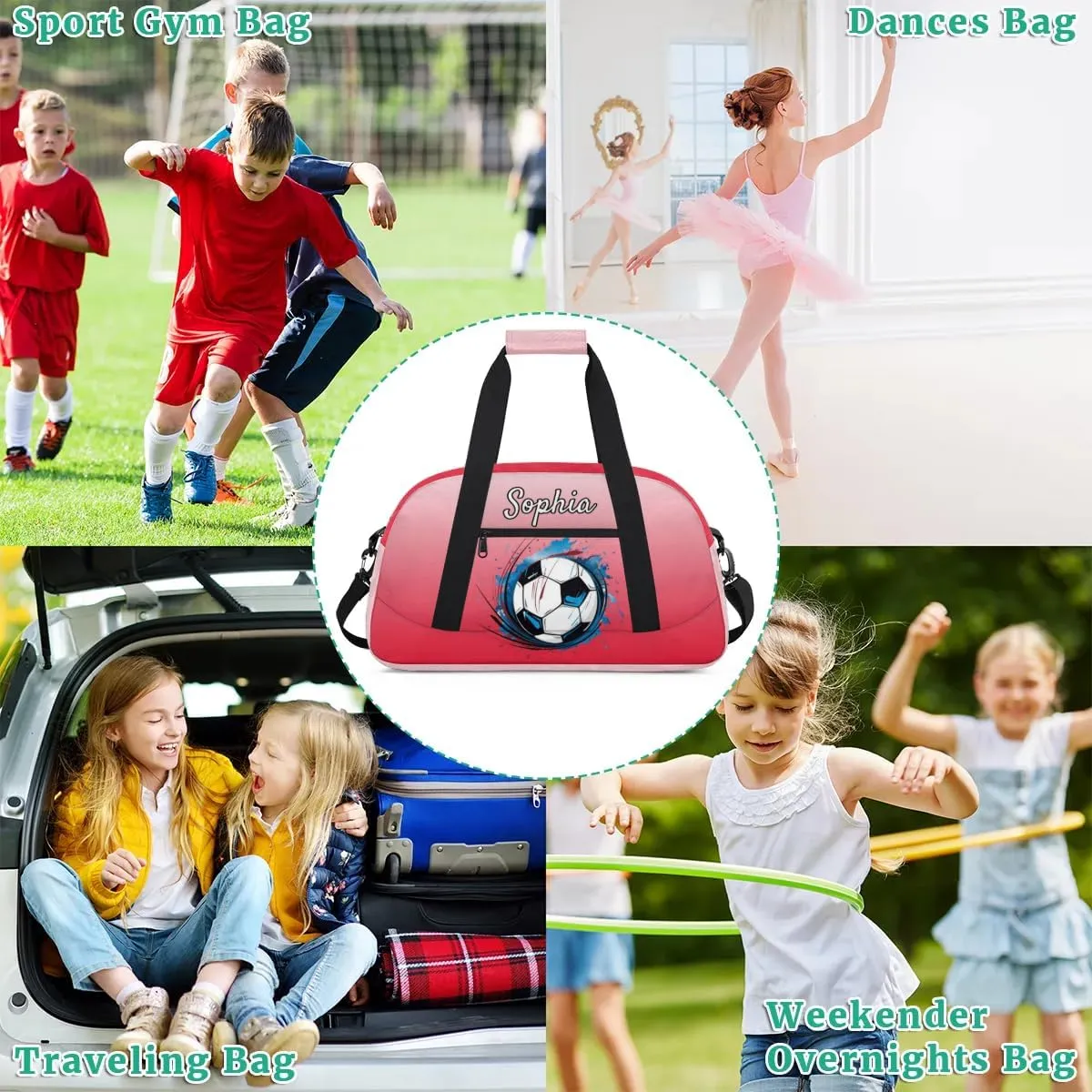 Custom Name Sports Bag, Personalized Balls Sports Gym Duffel Bag, Travel Weekender Tote Carry-On Training Perform Bag, Red Gradient