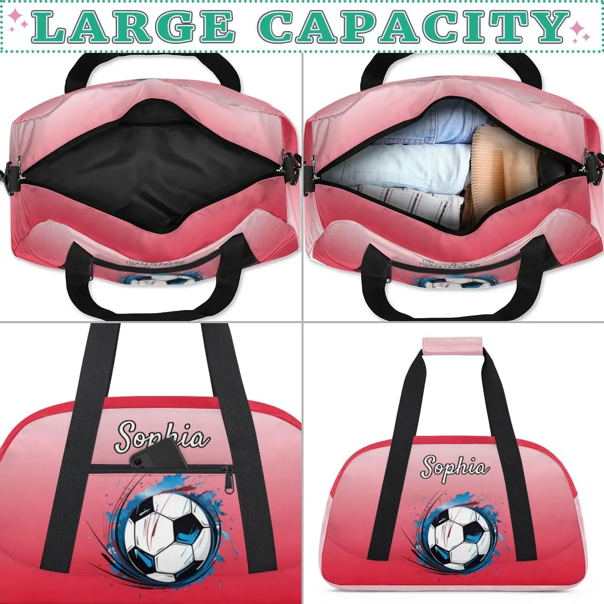 Custom Name Sports Bag, Personalized Balls Sports Gym Duffel Bag, Travel Weekender Tote Carry-On Training Perform Bag, Red Gradient