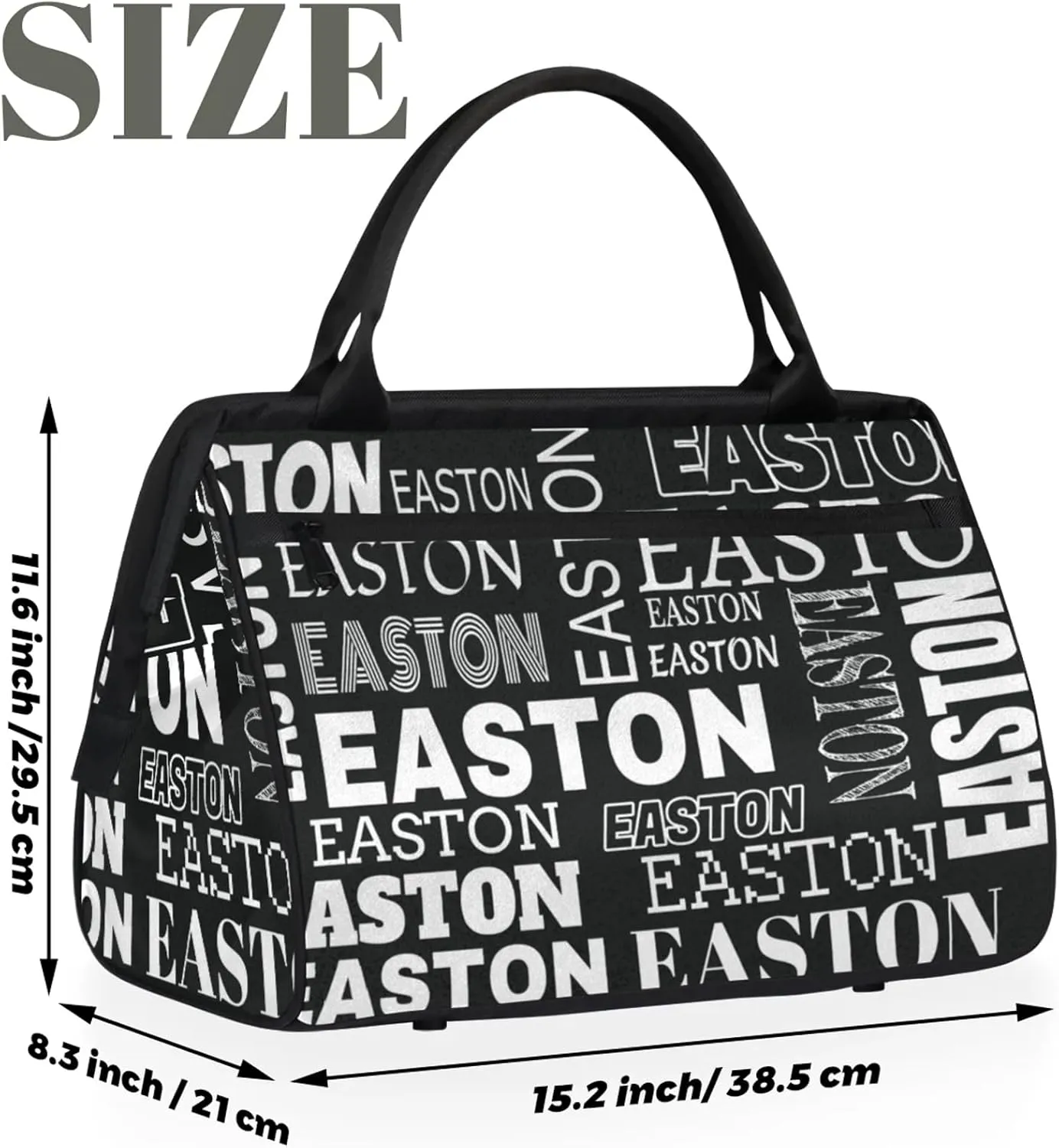 Custom Sport Gym Duffel Bag with Name Personalized Travel Overnight Bag Waterproof Customized Dance Bag Carry-On Tote 15.2in, Black