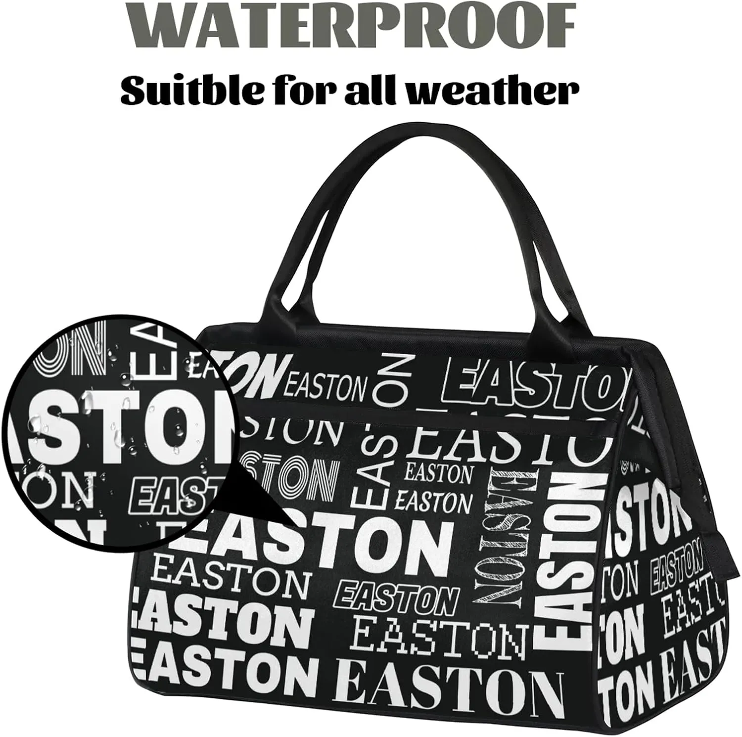 Custom Sport Gym Duffel Bag with Name Personalized Travel Overnight Bag Waterproof Customized Dance Bag Carry-On Tote 15.2in, Black