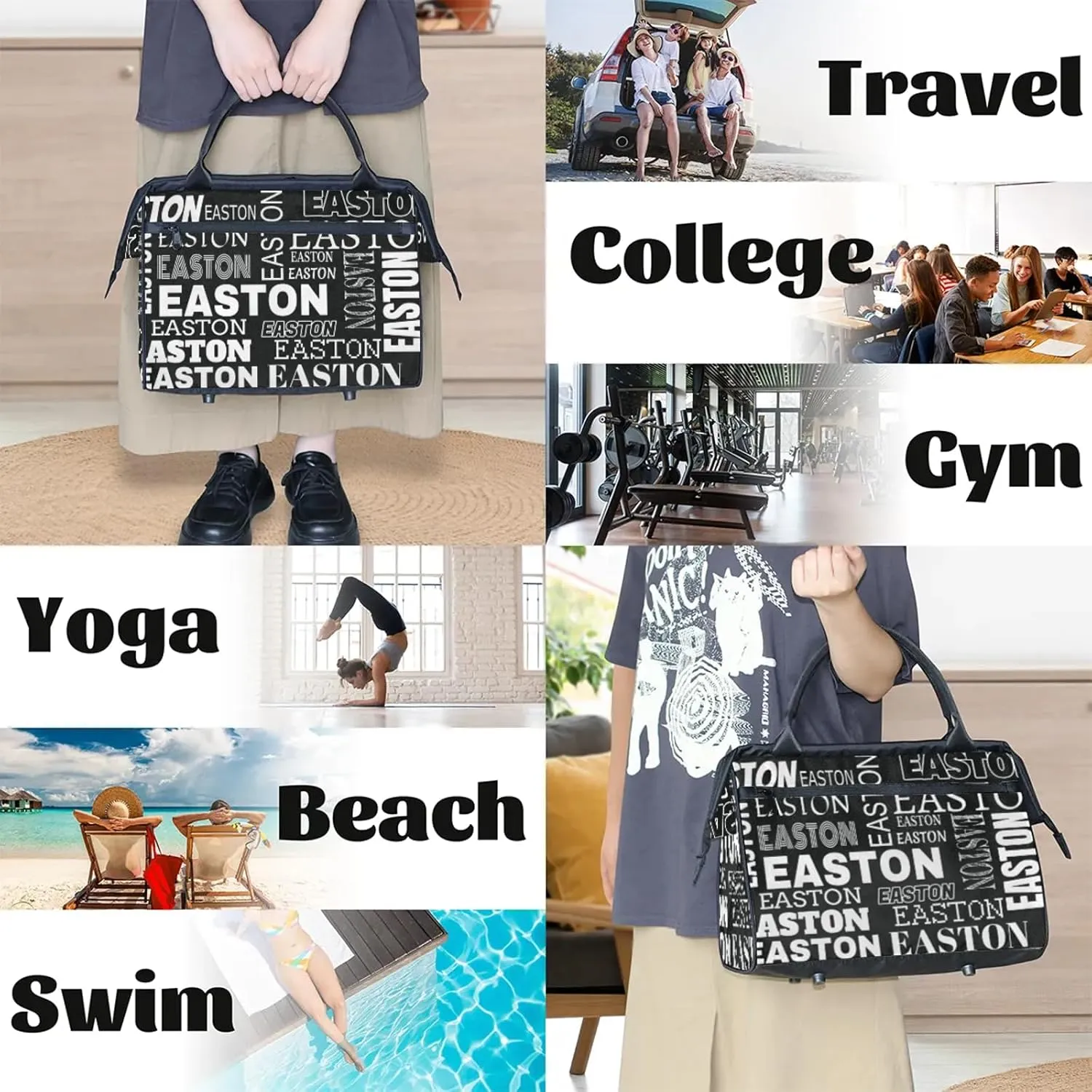 Custom Sport Gym Duffel Bag with Name Personalized Travel Overnight Bag Waterproof Customized Dance Bag Carry-On Tote 15.2in, Black