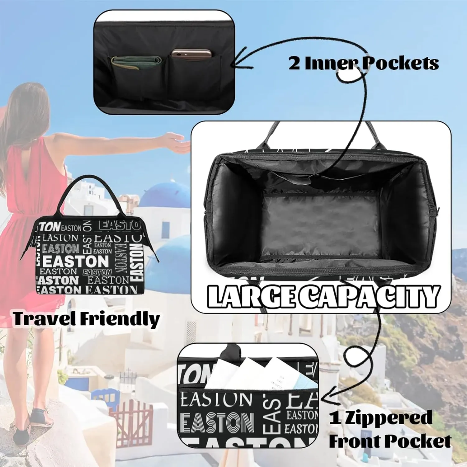 Custom Sport Gym Duffel Bag with Name Personalized Travel Overnight Bag Waterproof Customized Dance Bag Carry-On Tote 15.2in, Black