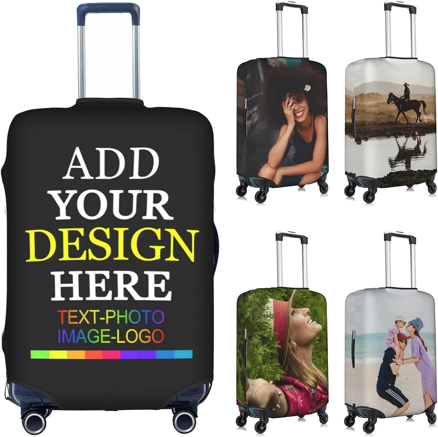 Customized Travel Luggage Cover Personalized Add Your Photo Logo Name Protective Film Printing Elastic Washable Small 18-21 Inch