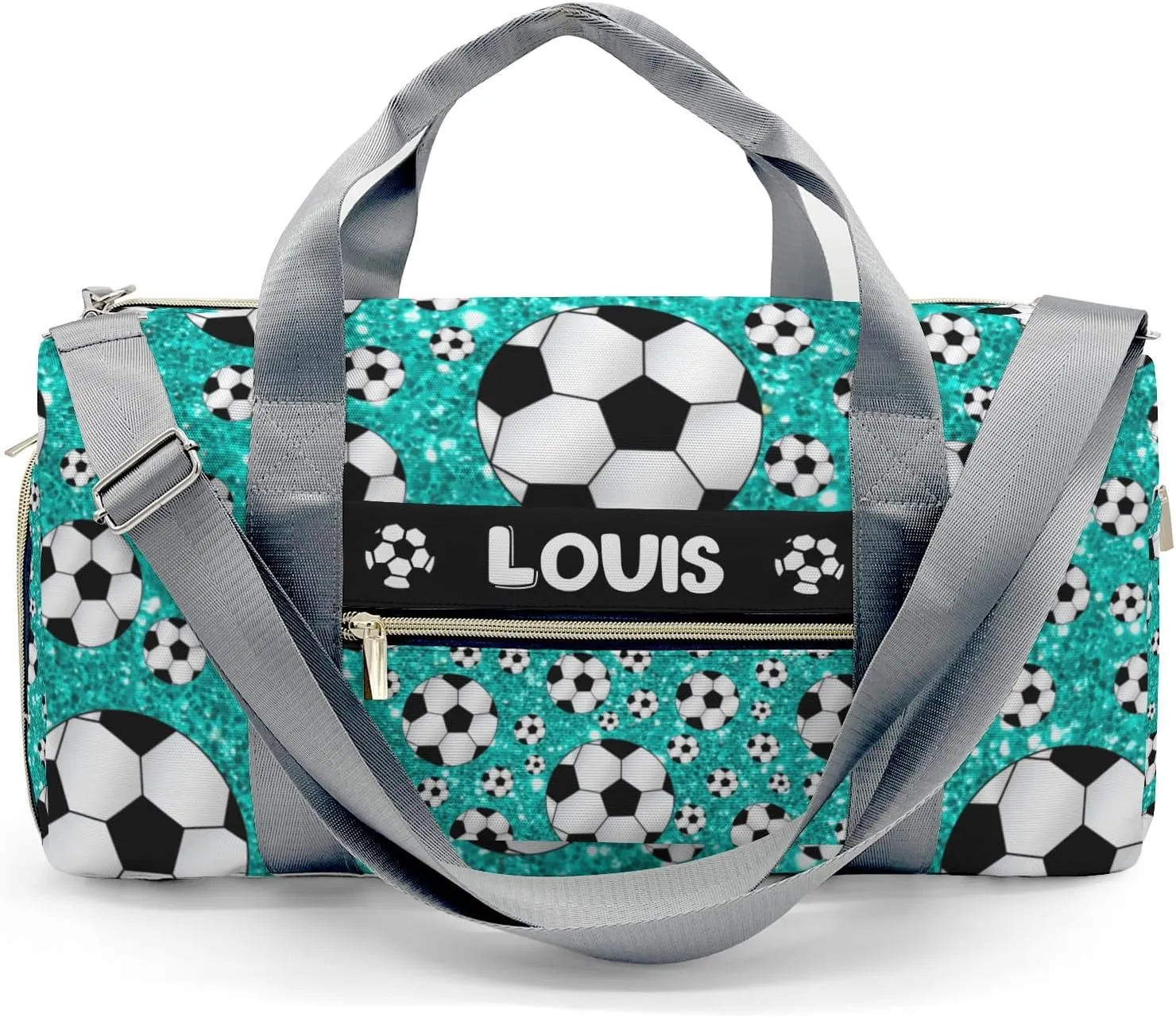 Custon Name Turquoise Glitter Balls Soccer Gym Sport Duffel Bag Player Travel Bag,Sport Gym Bag Gift for Travel Hand Bag Carry on Bag