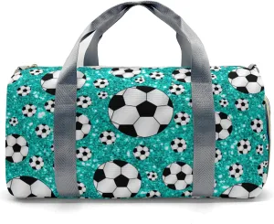 Custon Name Turquoise Glitter Balls Soccer Gym Sport Duffel Bag Player Travel Bag,Sport Gym Bag Gift for Travel Hand Bag Carry on Bag