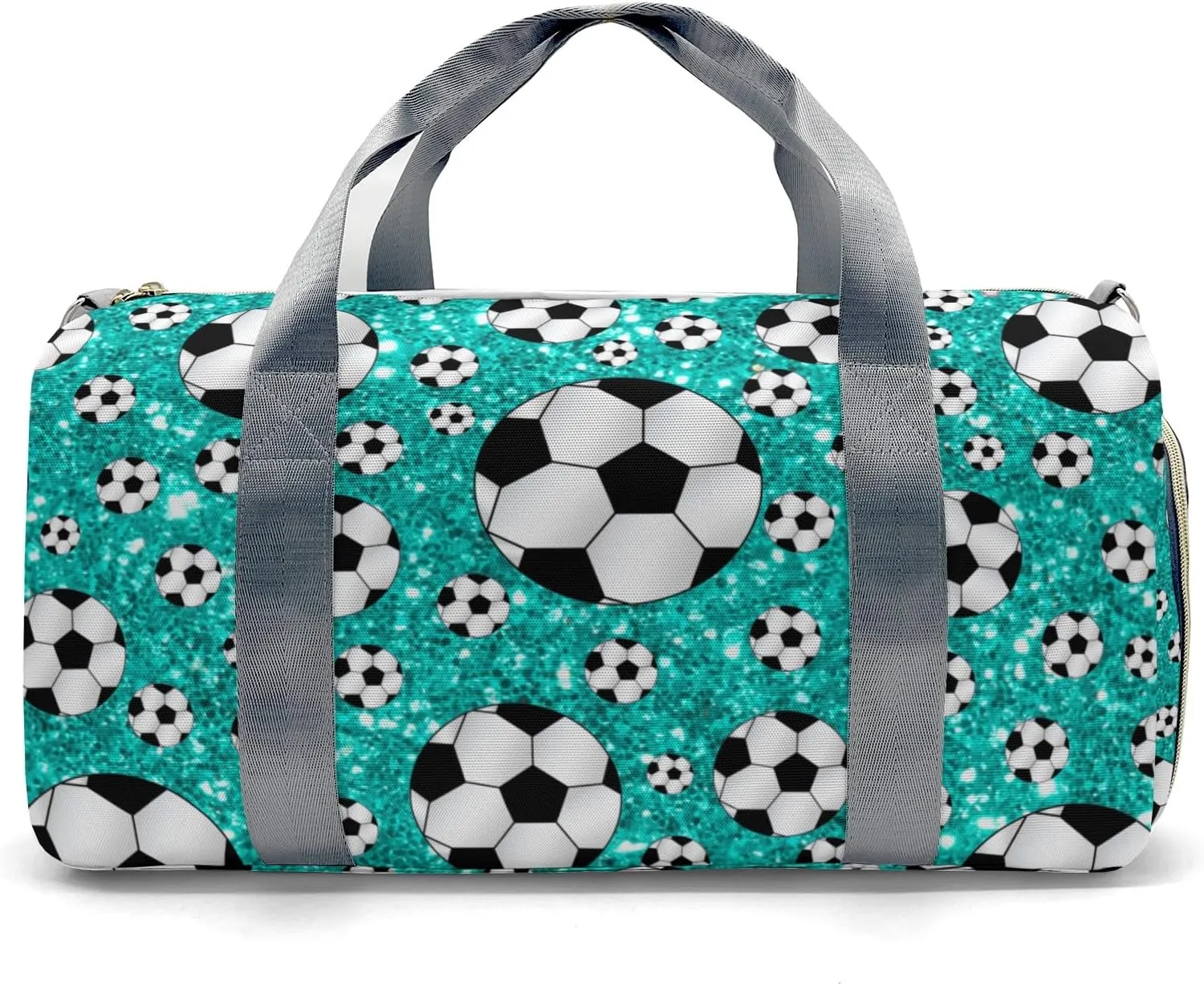 Custon Name Turquoise Glitter Balls Soccer Gym Sport Duffel Bag Player Travel Bag,Sport Gym Bag Gift for Travel Hand Bag Carry on Bag