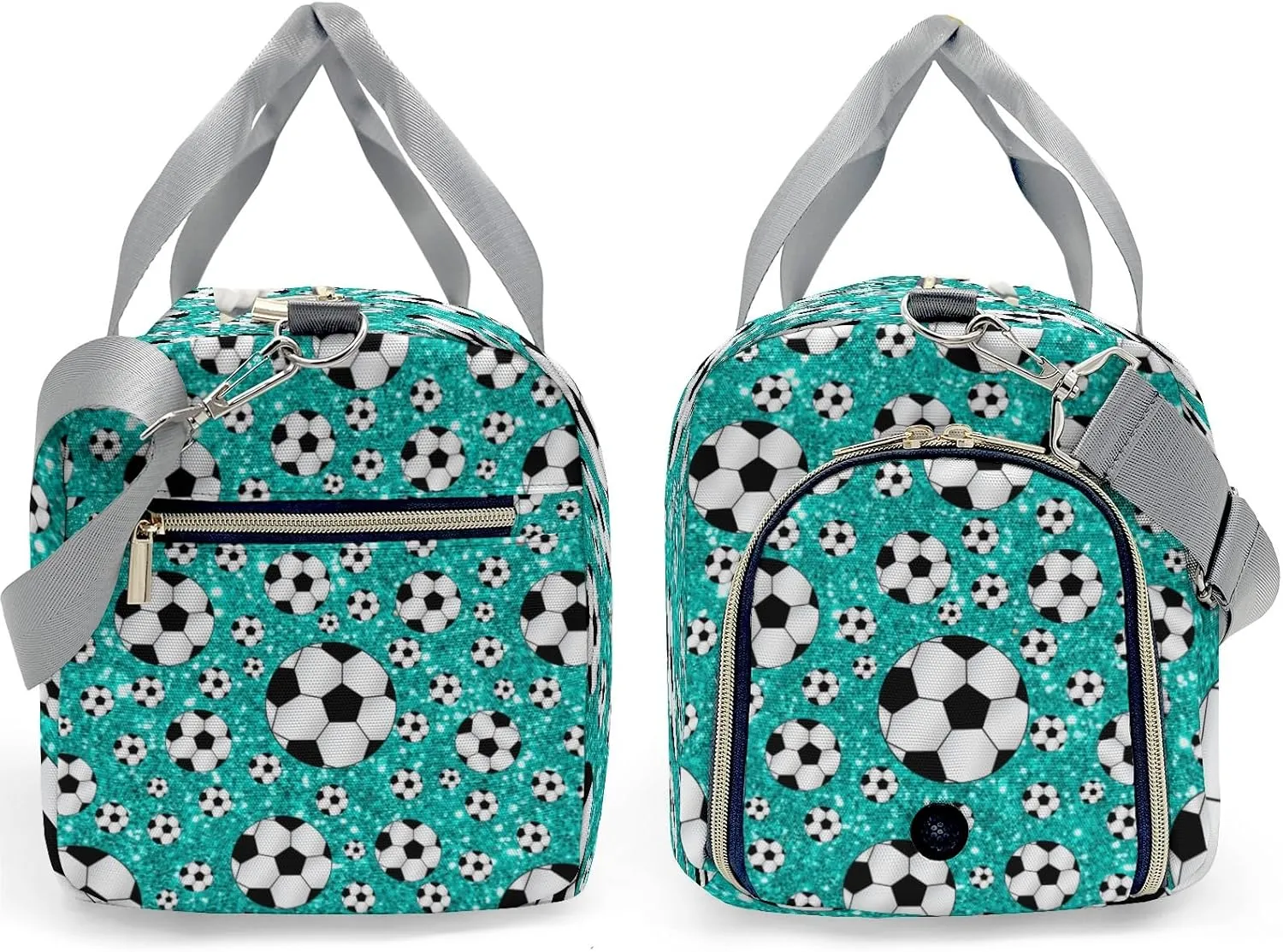 Custon Name Turquoise Glitter Balls Soccer Gym Sport Duffel Bag Player Travel Bag,Sport Gym Bag Gift for Travel Hand Bag Carry on Bag
