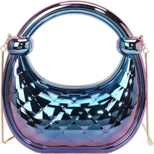 Cute Acrylic Color Block Crescent Handbag Small Unique Purse Metallic Plaid Evening Purse Home Decor Party Cocktail