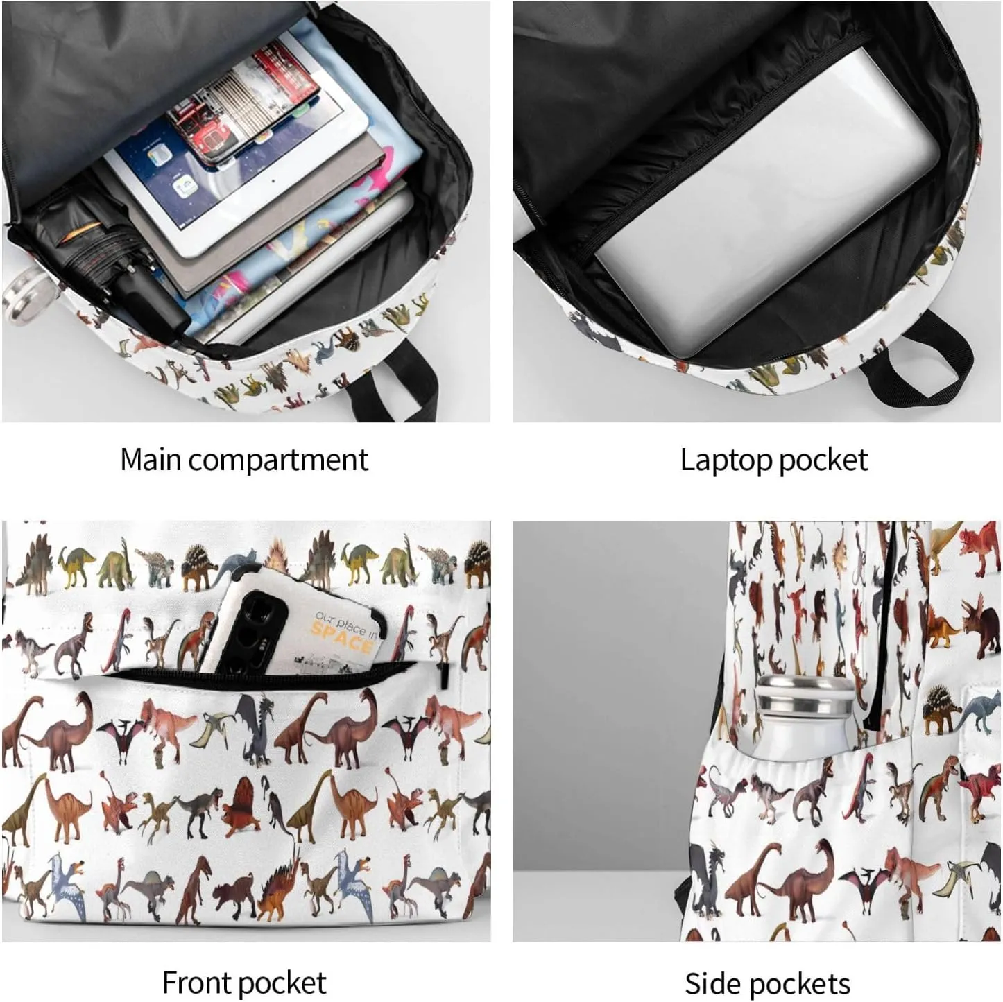 Cute Colorful Dinosaur Park Laptop Backpack Shoulder Bag Laptop Pack Travel Backpacks Commuter Back Pack Casual Daypack Bags With Side Pockets
