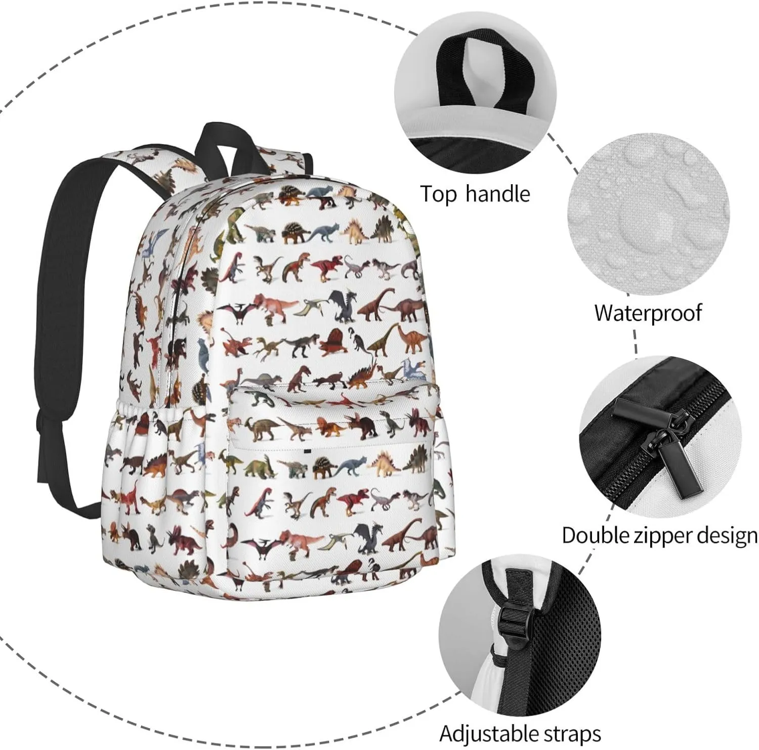 Cute Colorful Dinosaur Park Laptop Backpack Shoulder Bag Laptop Pack Travel Backpacks Commuter Back Pack Casual Daypack Bags With Side Pockets