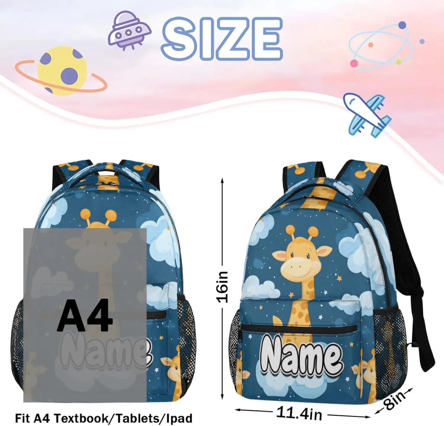 Cute Giraffe Large Backpack Fashion Travel Backpacks for Business Women Men Casual Laptop Bag Waterproof Lightweight Shoulder Bags 16in
