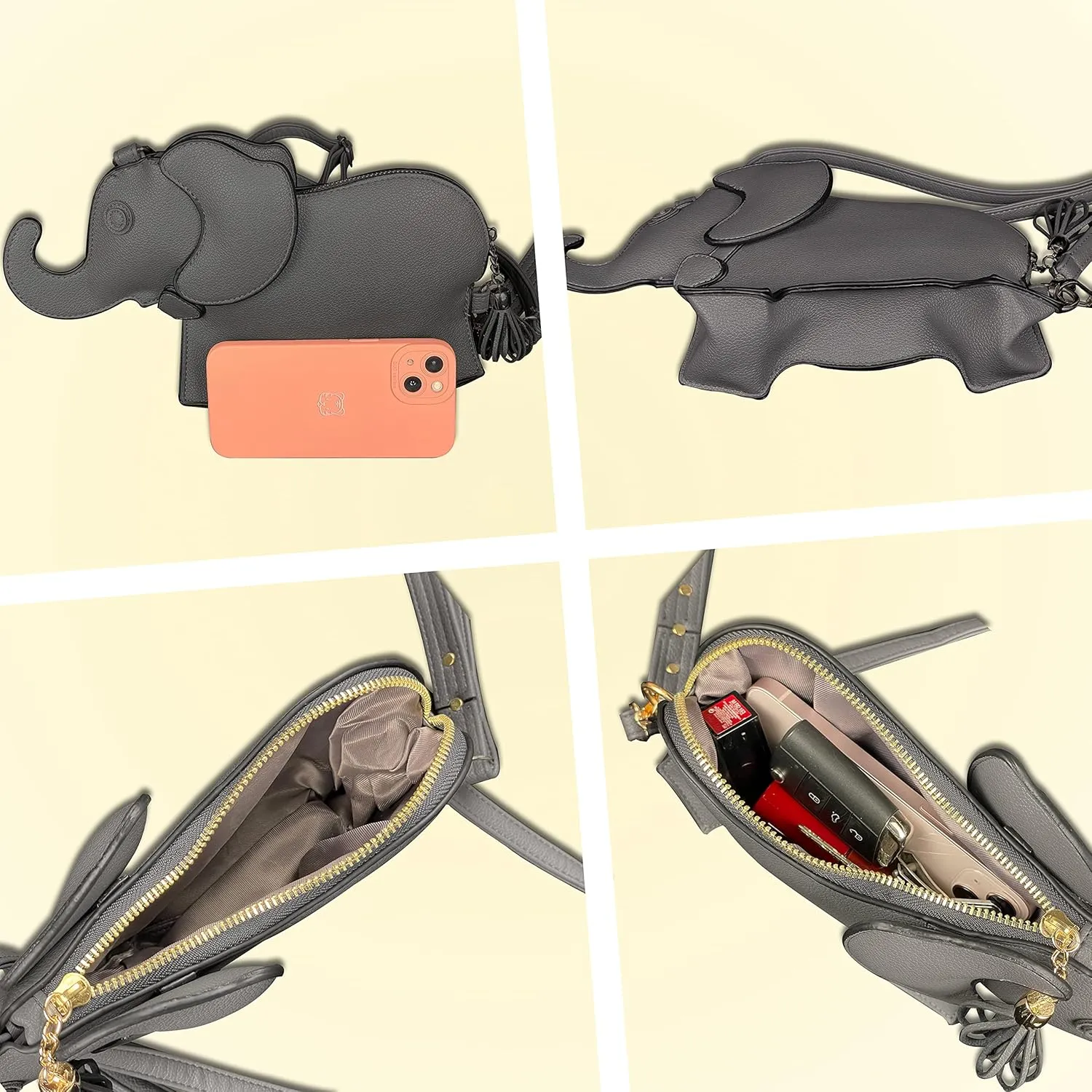 Cute PU Leather Shoulder Bag Fashion Elephant Purse Novelty Animal Shaped Purse Elephant Gifts for Women