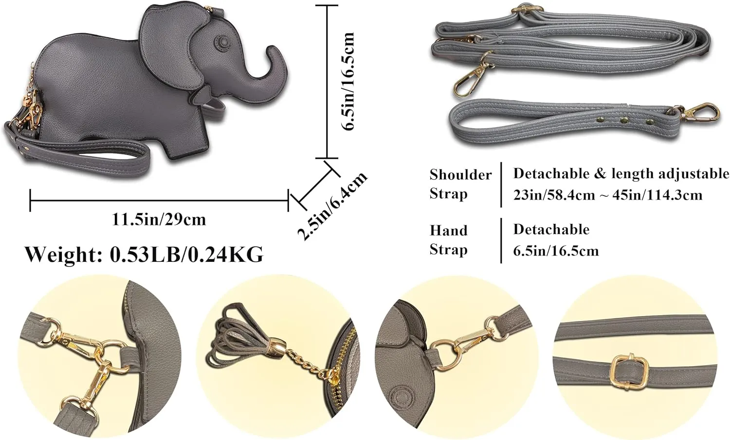 Cute PU Leather Shoulder Bag Fashion Elephant Purse Novelty Animal Shaped Purse Elephant Gifts for Women