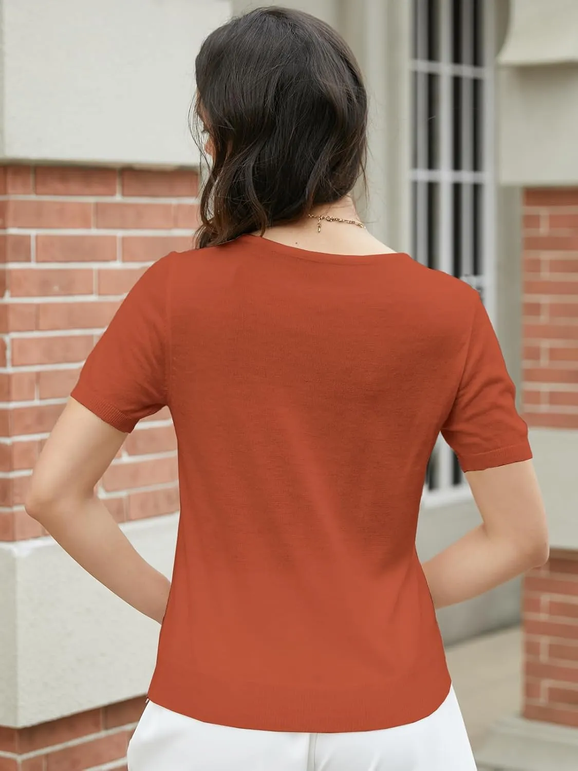 DAIMIDY Women's Short Sleeve V Neck Sweaters Casual Summer Sweater Lightweight Knit Pullover Tops
