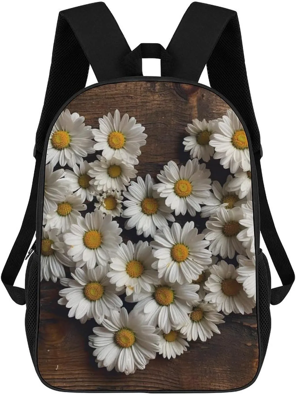 Daisy Flowers on Wooden Board 17 Inch Backpack Lightweight Casual Daypack Waterproof Travel Laptop Backpack for Men Women