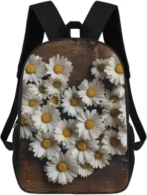 Daisy Flowers on Wooden Board 17 Inch Backpack Lightweight Casual Daypack Waterproof Travel Laptop Backpack for Men Women