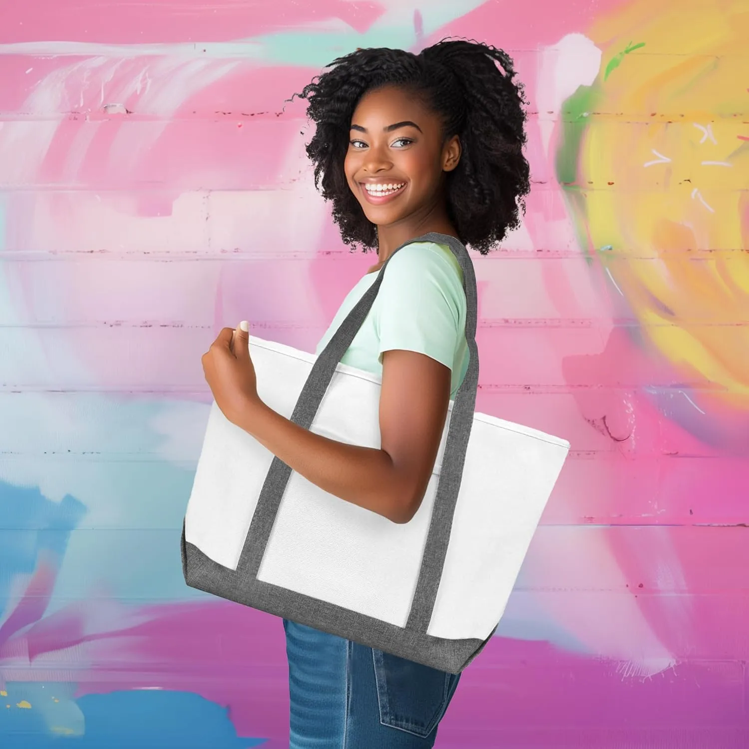 DALIX 23" Premium 24 oz. Cotton Canvas Shopping Tote Bag