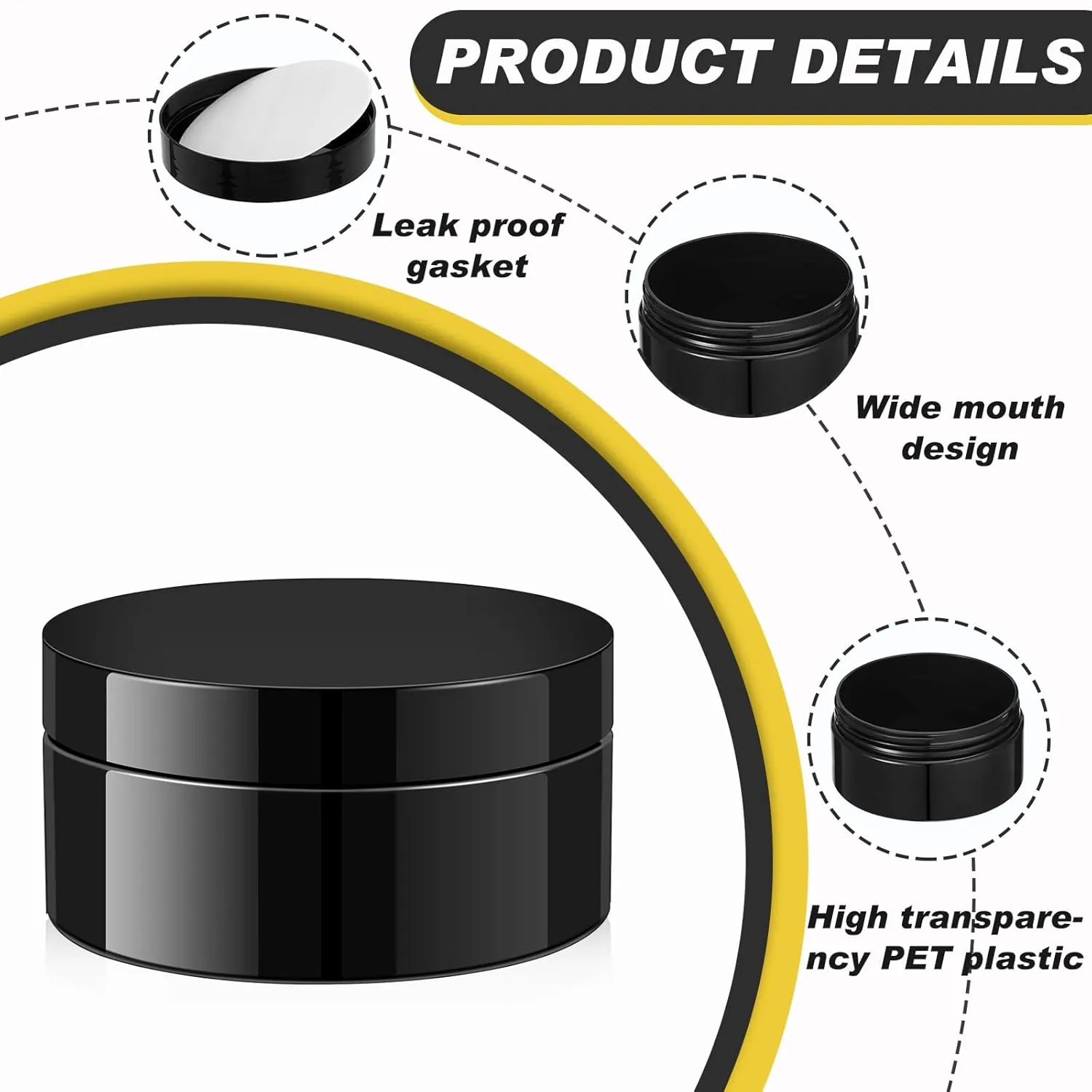 Dandat 24 Pcs 4 oz Plastic Jars with Lid and Label PET Cosmetic Containers Leak Proof Empty Cosmetic Jars Refillable Storage Travel Containers for Lotion Cream Gel Powder (Black)