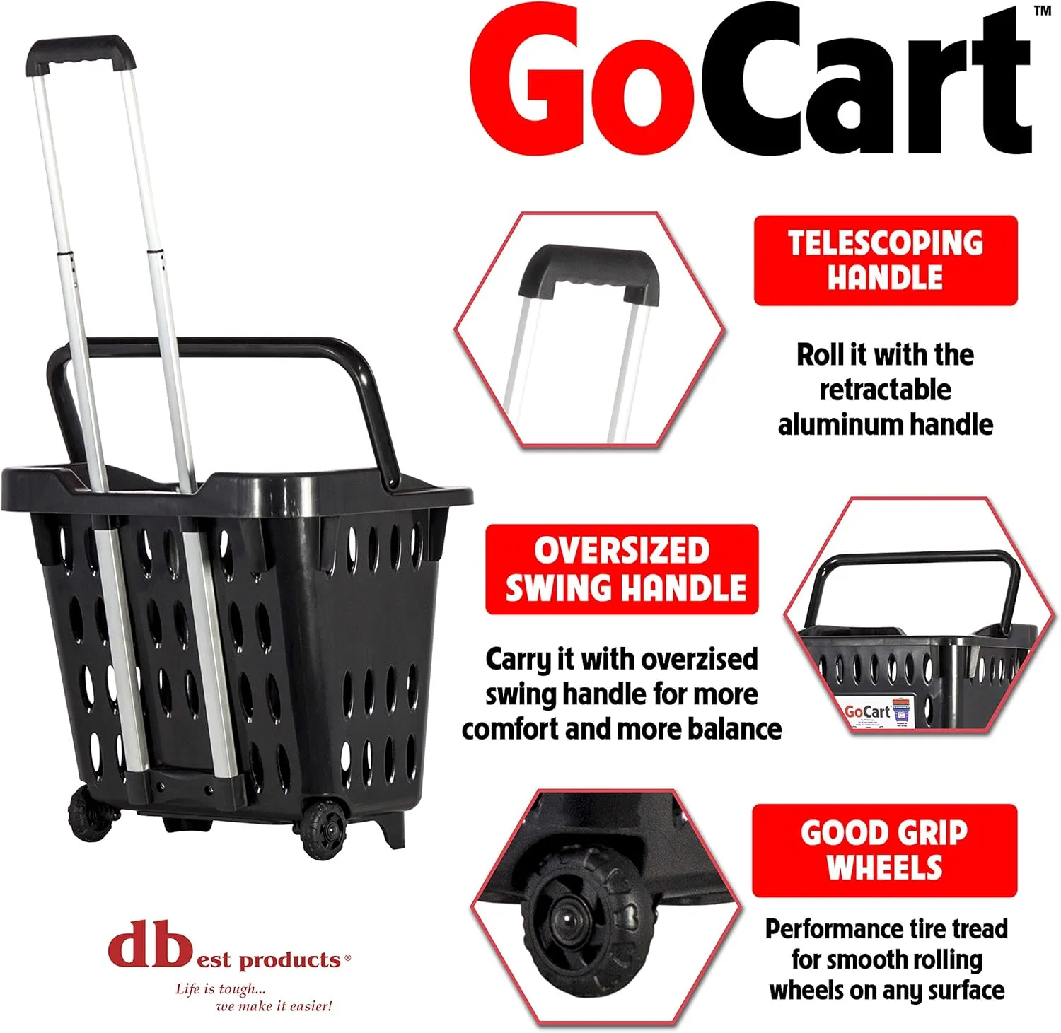 dbest products GoCart, Black Grocery Cart Shopping Laundry Basket on Wheels