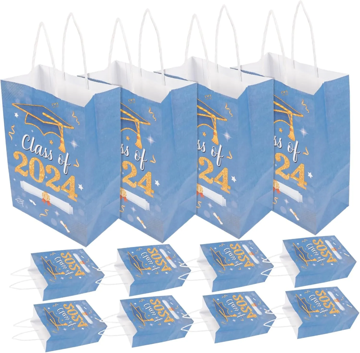 Decor 48 Pcs Graduation Handbag Tote Bags Bags Bag Large Candy Packing Bags Party Favors Bags Graduation Hand Bags Containers Graduate Shopping Paper Handheld(Bluex4pcs)