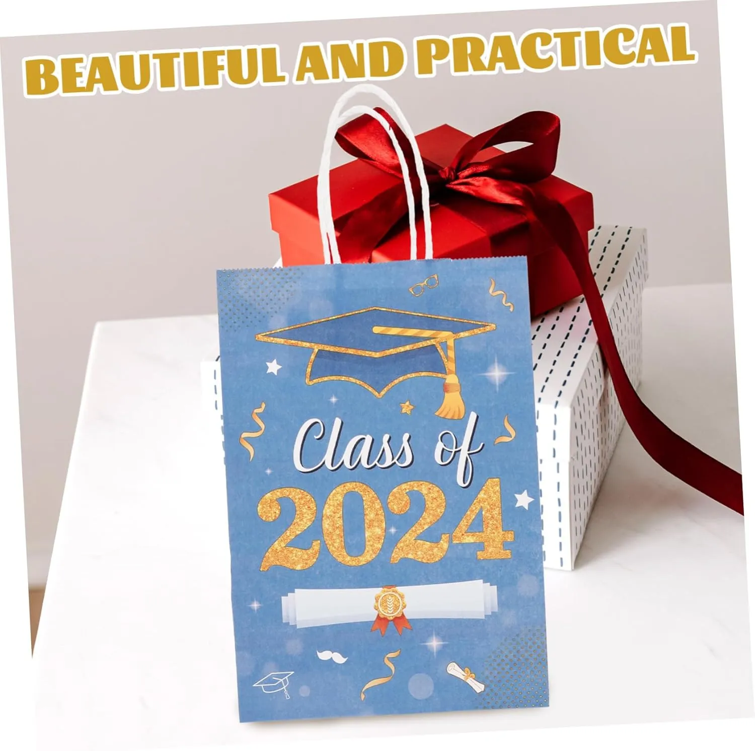 Decor 48 Pcs Graduation Handbag Tote Bags Bags Bag Large Candy Packing Bags Party Favors Bags Graduation Hand Bags Containers Graduate Shopping Paper Handheld(Bluex4pcs)