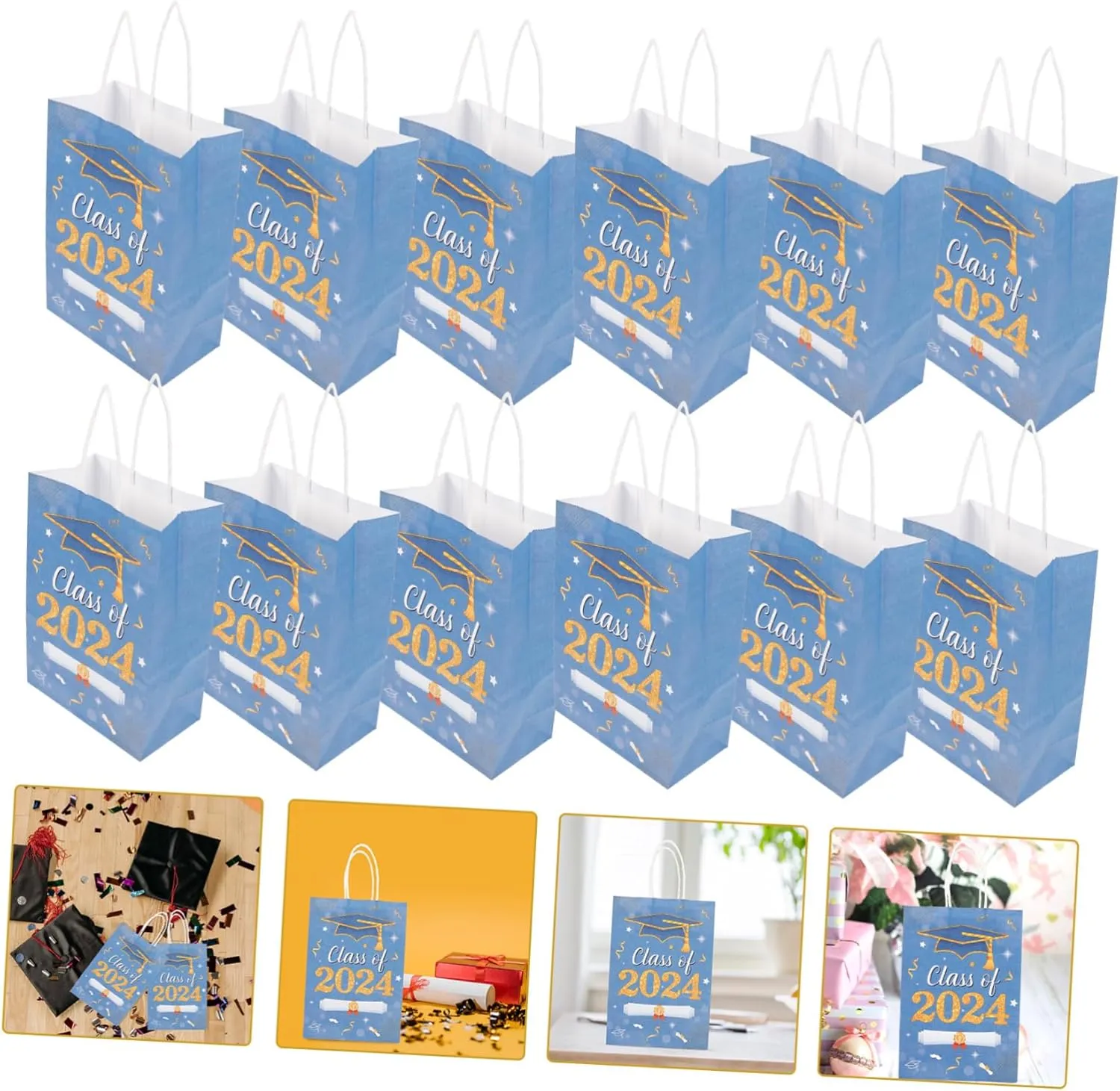 Decor 48 Pcs Graduation Handbag Tote Bags Bags Bag Large Candy Packing Bags Party Favors Bags Graduation Hand Bags Containers Graduate Shopping Paper Handheld(Bluex4pcs)