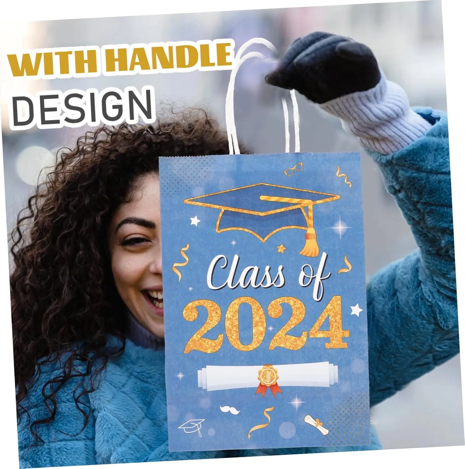 Decor 48 Pcs Graduation Handbag Tote Bags Bags Bag Large Candy Packing Bags Party Favors Bags Graduation Hand Bags Containers Graduate Shopping Paper Handheld(Bluex4pcs)