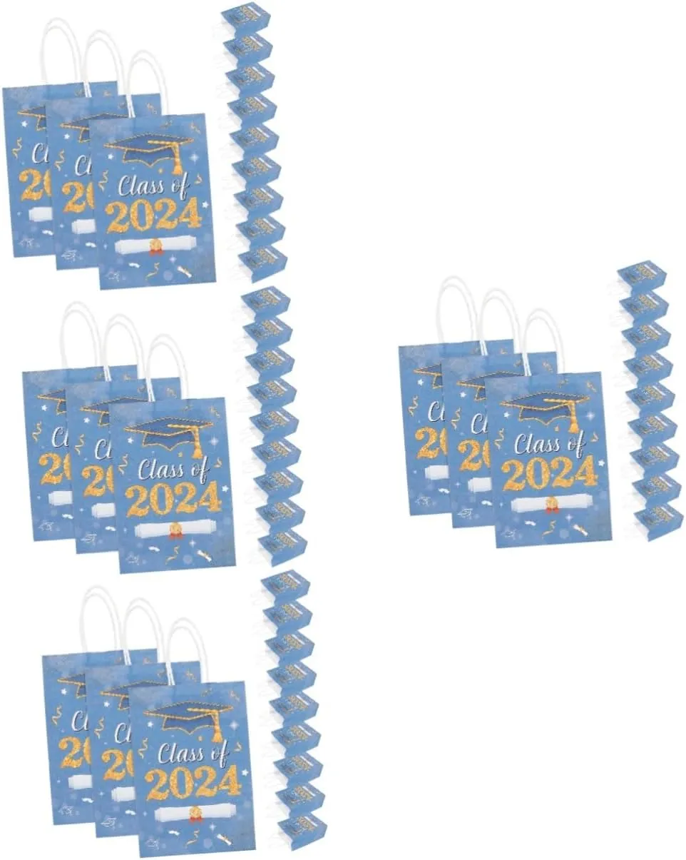 Decor 48 Pcs Graduation Handbag Tote Bags Bags Bag Large Candy Packing Bags Party Favors Bags Graduation Hand Bags Containers Graduate Shopping Paper Handheld(Bluex4pcs)