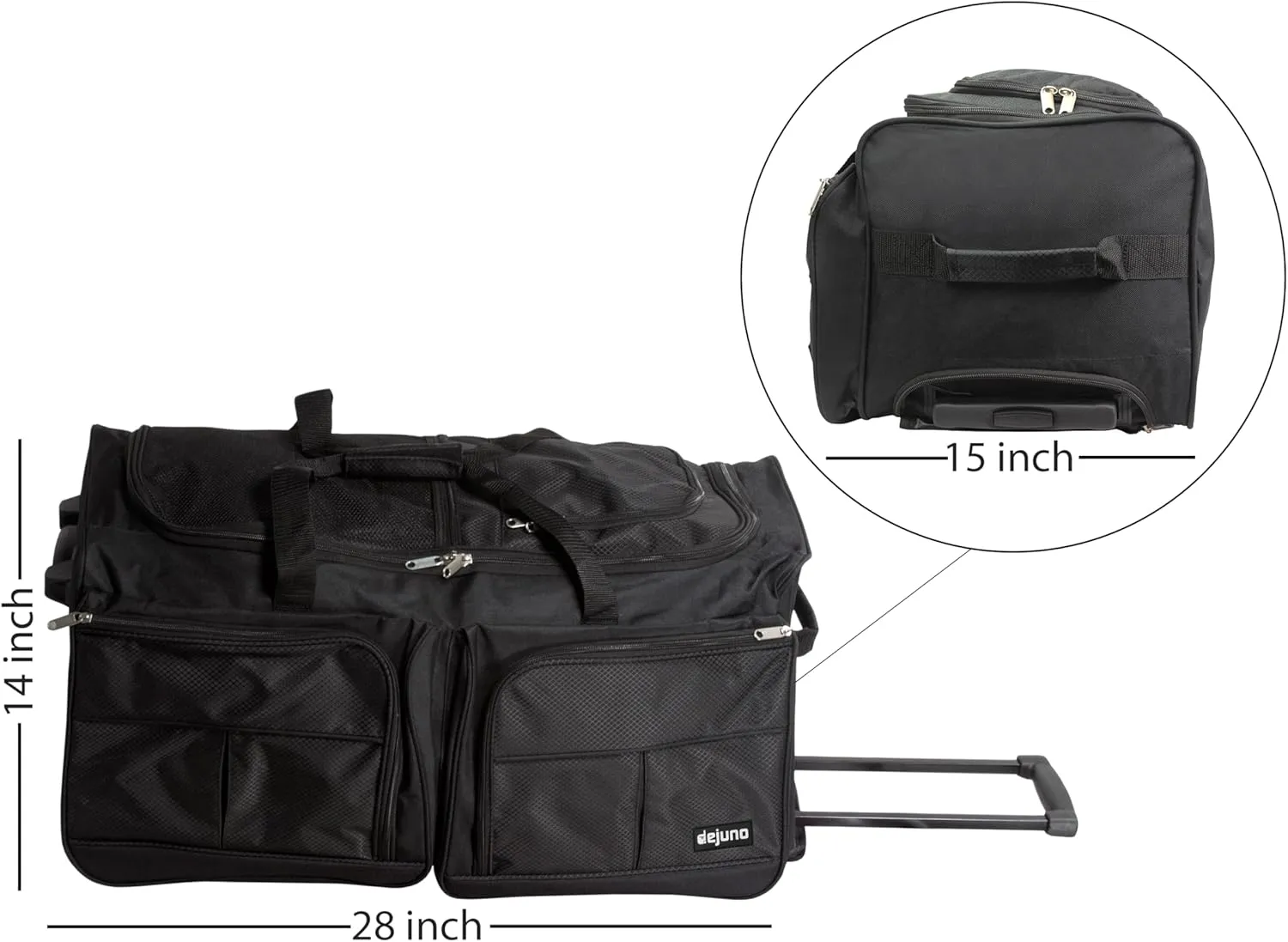 Dejuno 28-Inch Rolling Duffle Bag, Black, Large