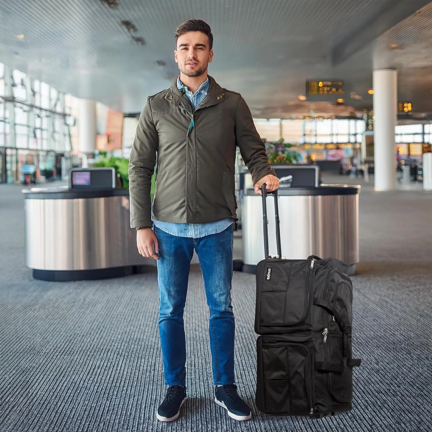 Dejuno 28-Inch Rolling Duffle Bag, Black, Large