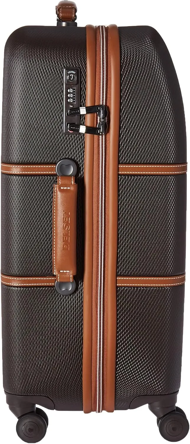 DELSEY PARIS Chatelet Hard  Hardside Luggage with Spinner Wheels, Chocolate Brown, Checked-Medium 24 Inch