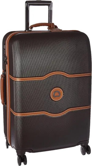 DELSEY PARIS Chatelet Hard  Hardside Luggage with Spinner Wheels, Chocolate Brown, Checked-Medium 24 Inch