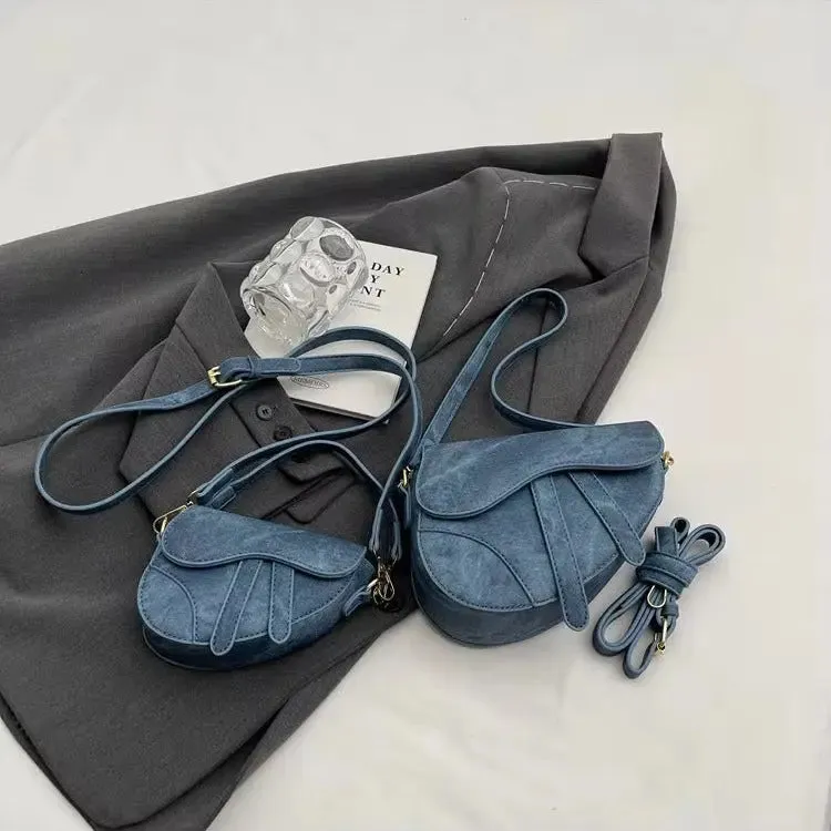 Denim Pattern Shoulder Saddle Bags