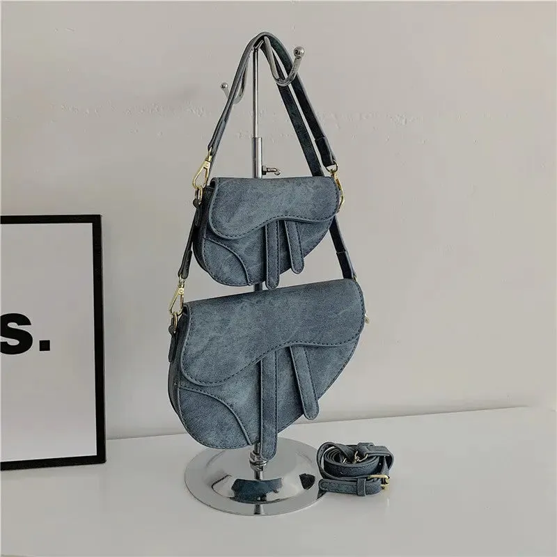 Denim Pattern Shoulder Saddle Bags