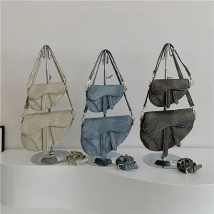 Denim Pattern Shoulder Saddle Bags
