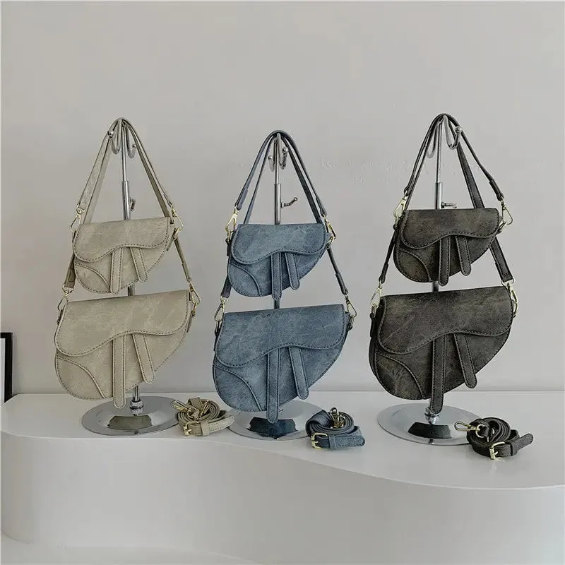 Denim Pattern Shoulder Saddle Bags
