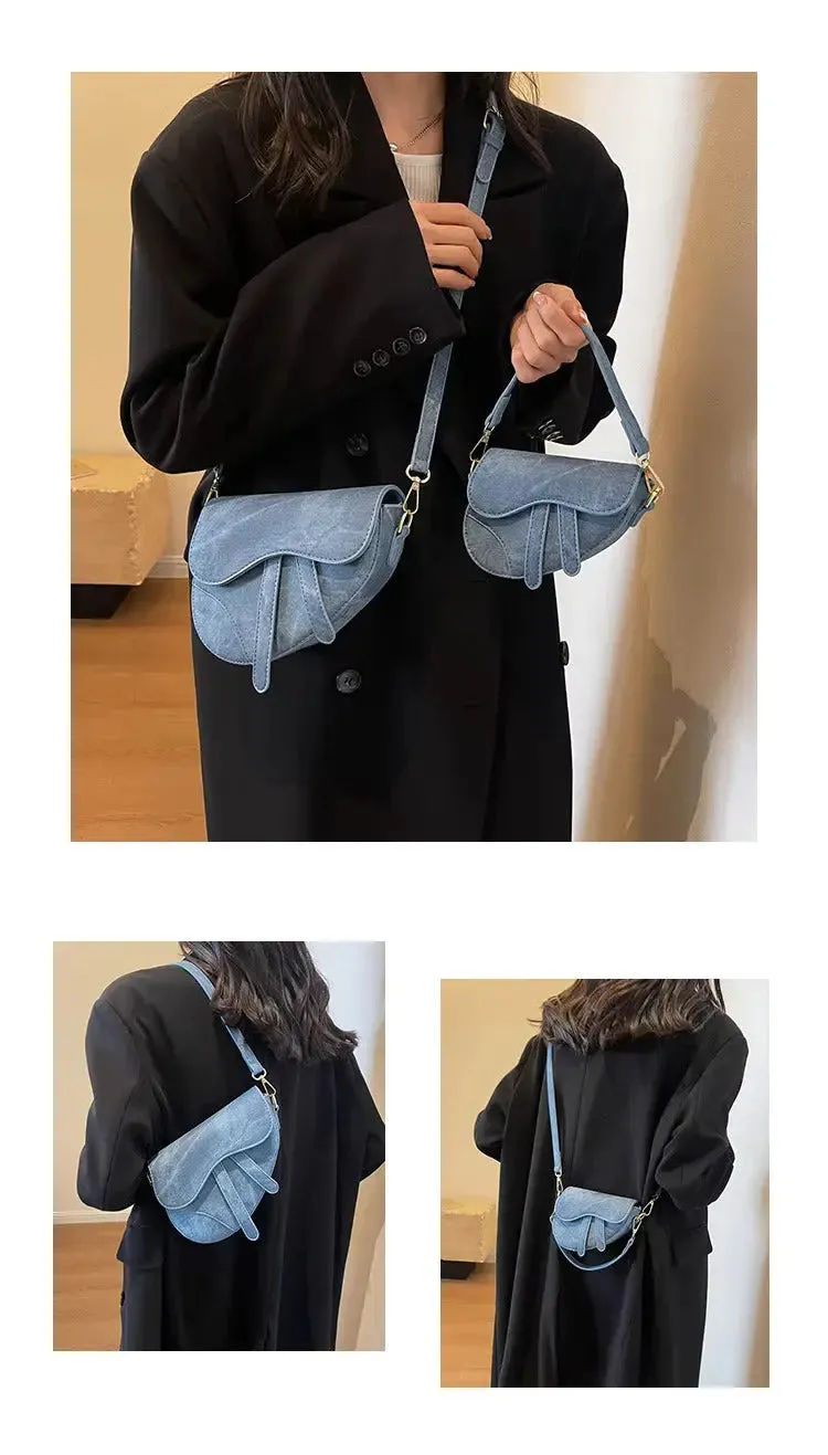 Denim Pattern Shoulder Saddle Bags
