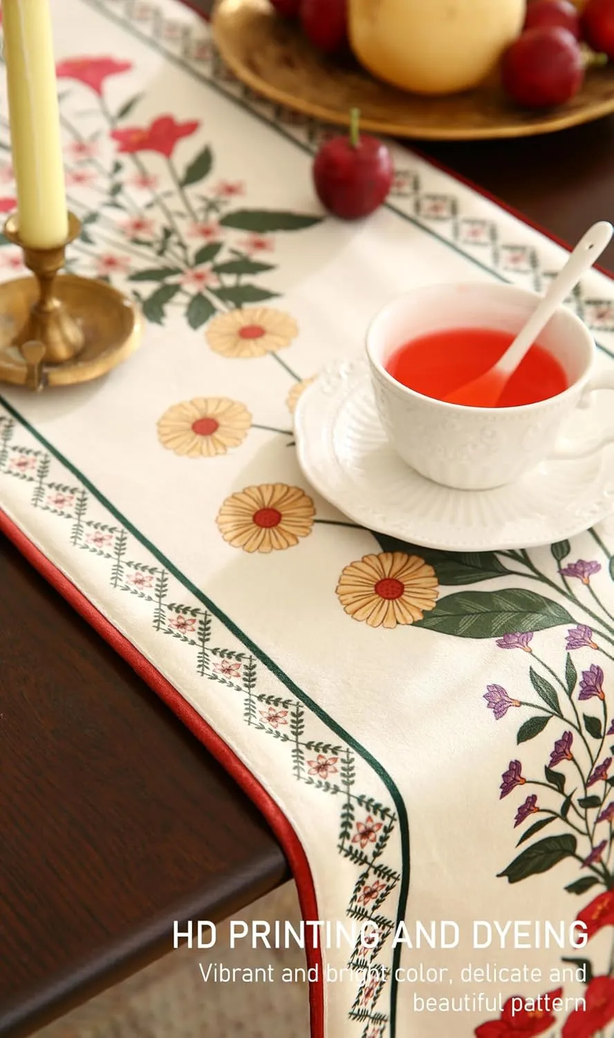 Designer Luxury Velvet Table Runner 87 Inches, Farmhouse Floral Pattern Rustic Decor Table Runners for Dining Tables,Decoration for Thanksgiving,Parties,Christmas,Banquet,New Year,12"x87"