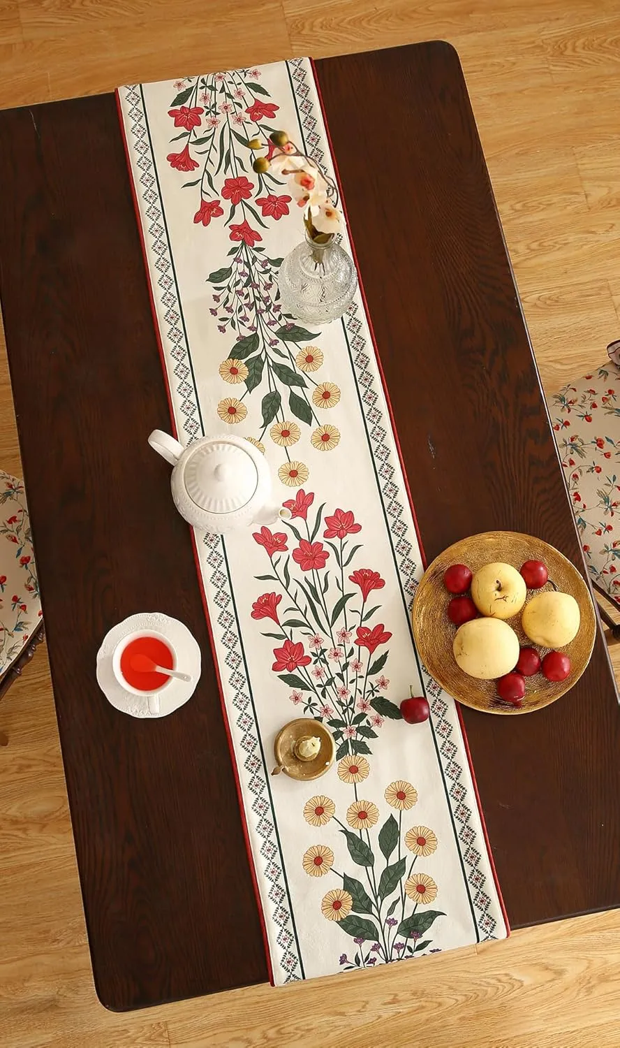 Designer Luxury Velvet Table Runner 87 Inches, Farmhouse Floral Pattern Rustic Decor Table Runners for Dining Tables,Decoration for Thanksgiving,Parties,Christmas,Banquet,New Year,12"x87"