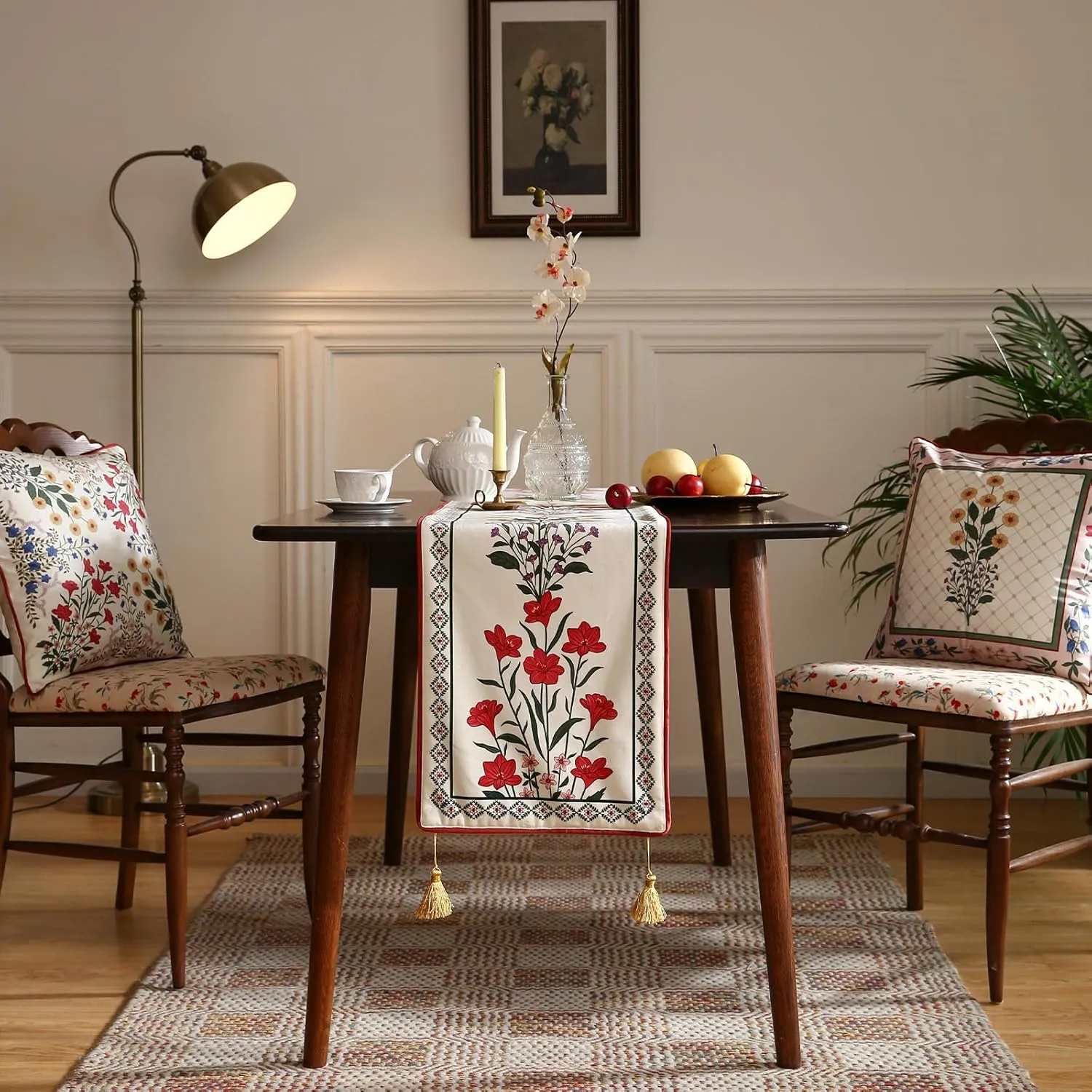 Designer Luxury Velvet Table Runner 87 Inches, Farmhouse Floral Pattern Rustic Decor Table Runners for Dining Tables,Decoration for Thanksgiving,Parties,Christmas,Banquet,New Year,12"x87"